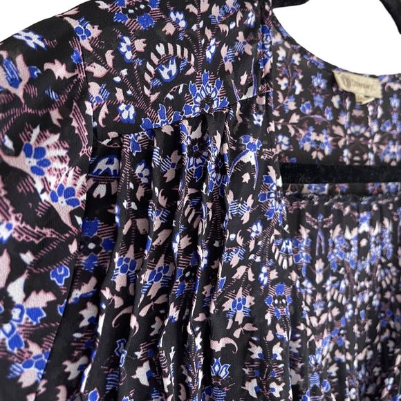 Democracy Sheer Top Womens XL Bohemian Lace Up V Neck Long Bell Sleeves Pintuck - Picture 5 of 11